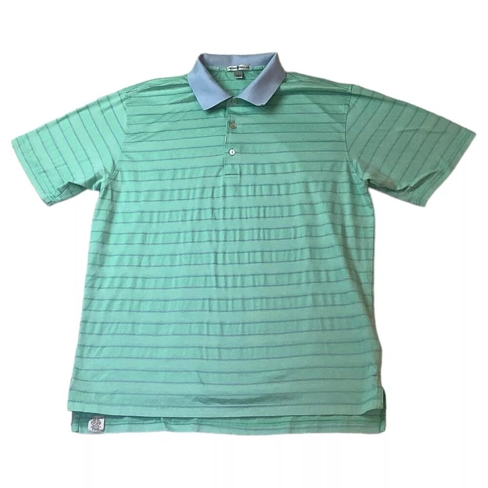 Peter Millar Striped Polo Short Sleeve Shirt Golf Green/Blue Mens Size L